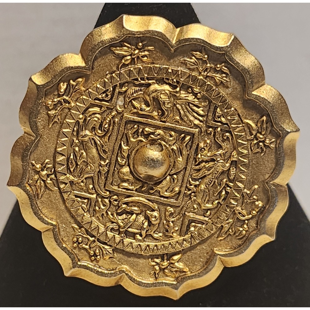 Multilana Gold Tone Scalloped Dragon Brooch Pendant By Artisan Zhai Chinoiserie